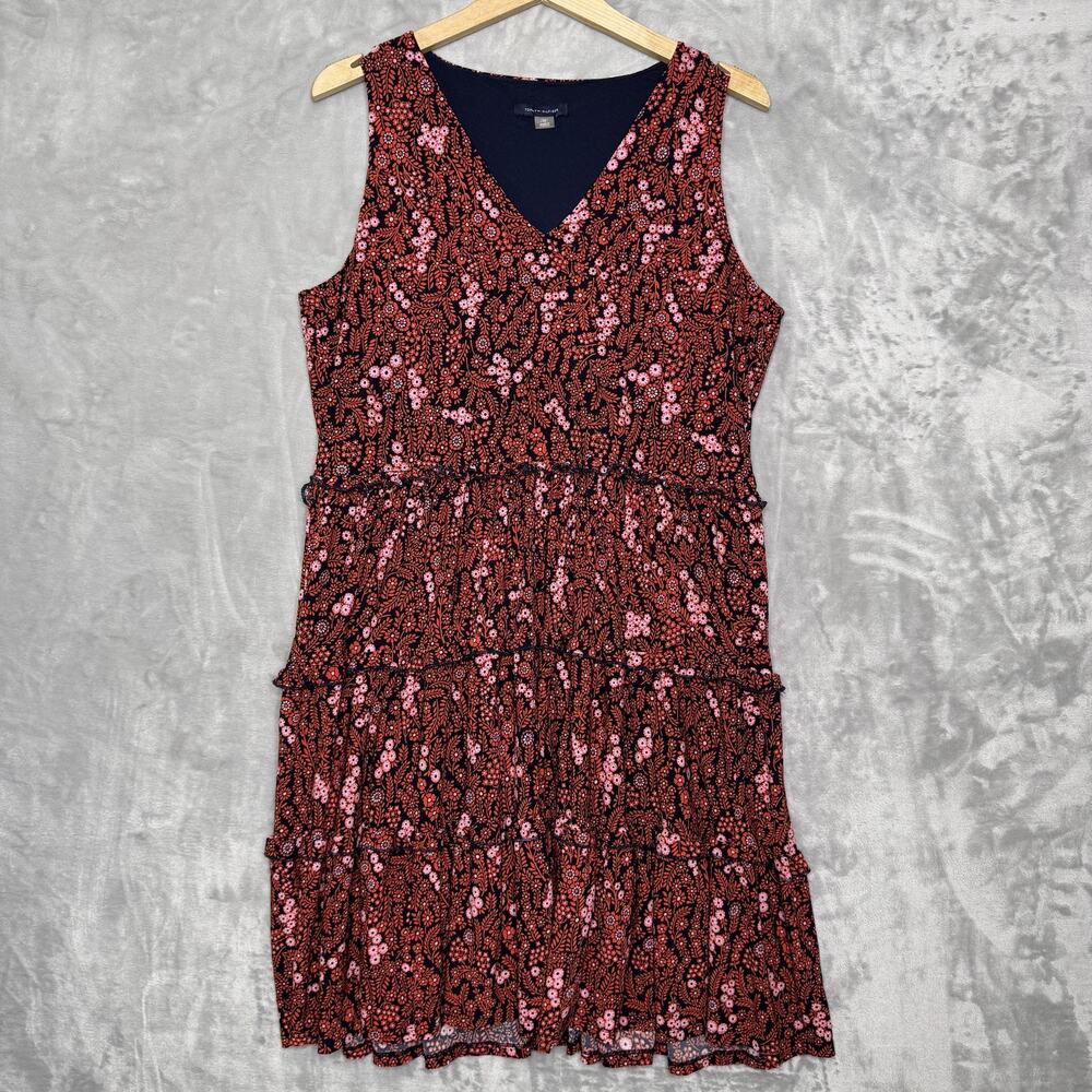 Tommy Hilfiger Dress Womens 12 Blue Red Floral Tiered Sleeveless V Neck A Line